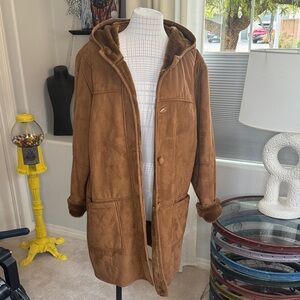 Fitz-Wright Faux Shearling Brown Hooded Coat